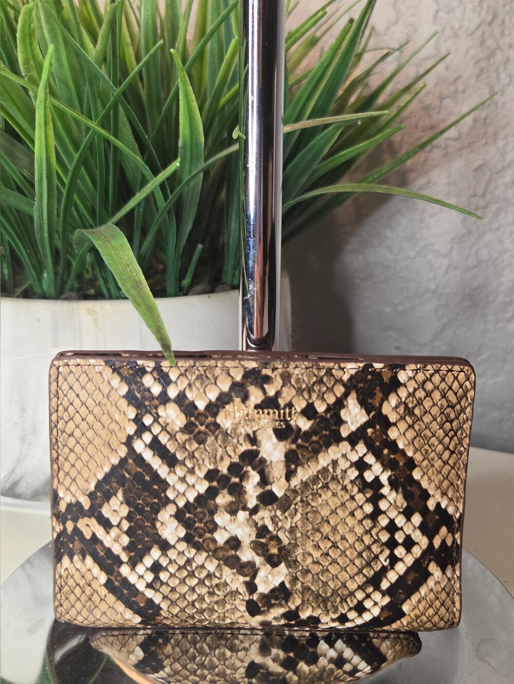 Hammitt 40 West Domino Snake Embossed Leather Wallet Magnetic Snap